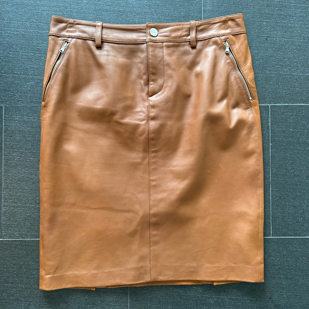 Ralph Lauren Brown Leather Pencil Skirt